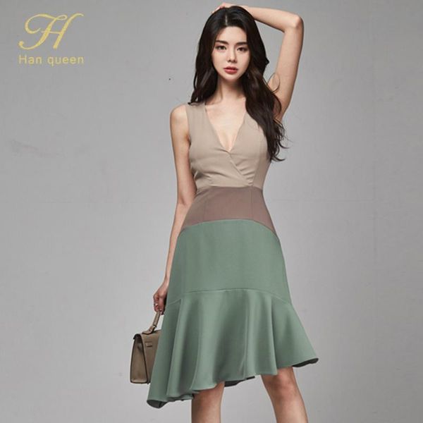 casual dresses h han queen summer v-neck elegant ruffles dress women simple high waist a-line sleeveless office wear vestidos, Black;gray
casual dresses h han queen summer v-neck elegant ruffles dress women simple high waist a-line sleeveless office wear vestidos, Black;gray