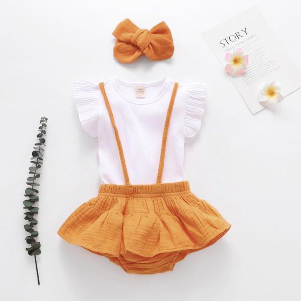 clothing sets summer born baby girl clothes cotton linen solid color sleeve round neck + ruffle suspender skirt headband, White
clothing sets summer born baby girl clothes cotton linen solid color sleeve round neck + ruffle suspender skirt headband, White