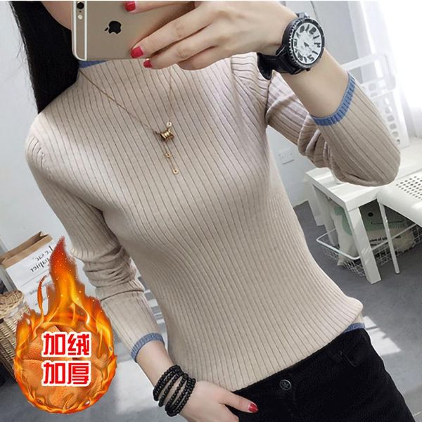 women's sweaters pullover long sleeve solid color slim knit autumn winter 2021 half high neck plush thickened sweater, White;black
women's sweaters pullover long sleeve solid color slim knit autumn winter 2021 half high neck plush thickened sweater, White;black