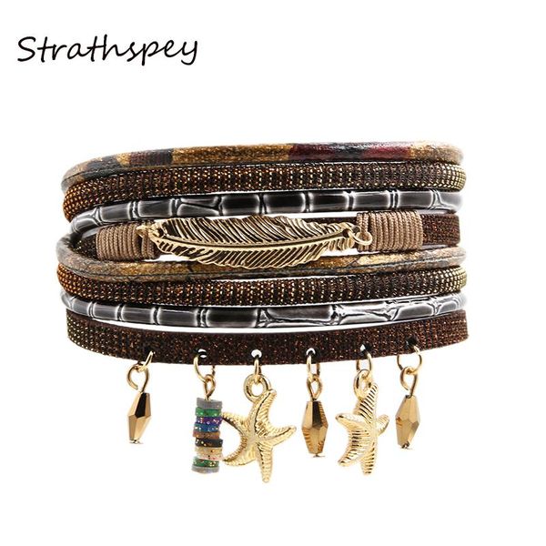 tennis wrap brown pu leather bamboo joint charm starfish pendant metal leaf four rows bracelets&bangles magnetic female gift pulseira, Golden;silver
tennis wrap brown pu leather bamboo joint charm starfish pendant metal leaf four rows bracelets&bangles magnetic female gift pulseira, Golden;silver