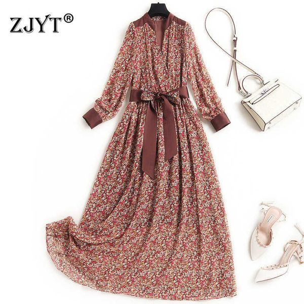 fashion designers spring long sleeve print chiffon dress woman clothes elegant sashes vintage robe holiday vestidos 210601, Black;gray
fashion designers spring long sleeve print chiffon dress woman clothes elegant sashes vintage robe holiday vestidos 210601, Black;gray