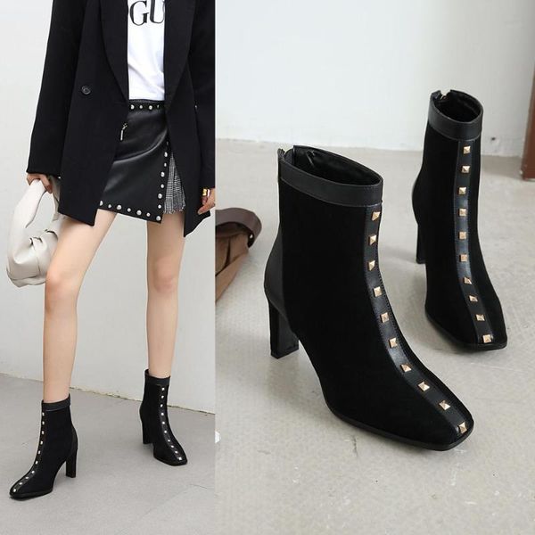 boots black fashion ankle square toe thick high heel shoes rivets flock zipper women autumn winter female footwear size 43
boots black fashion ankle square toe thick high heel shoes rivets flock zipper women autumn winter female footwear size 43