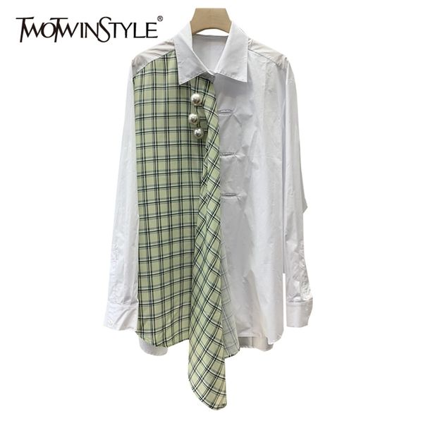 casual patchwork plaid shirt for women lapel long sleeve hit color irregular hem spring blouse female fashion 210524, White
casual patchwork plaid shirt for women lapel long sleeve hit color irregular hem spring blouse female fashion 210524, White
