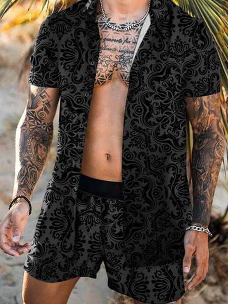 men's casual shirts printing national style hawaiian mens short sleeve set summer floral shirt beach two piece suit 2021 fashion men se, White;black
men's casual shirts printing national style hawaiian mens short sleeve set summer floral shirt beach two piece suit 2021 fashion men se, White;black
