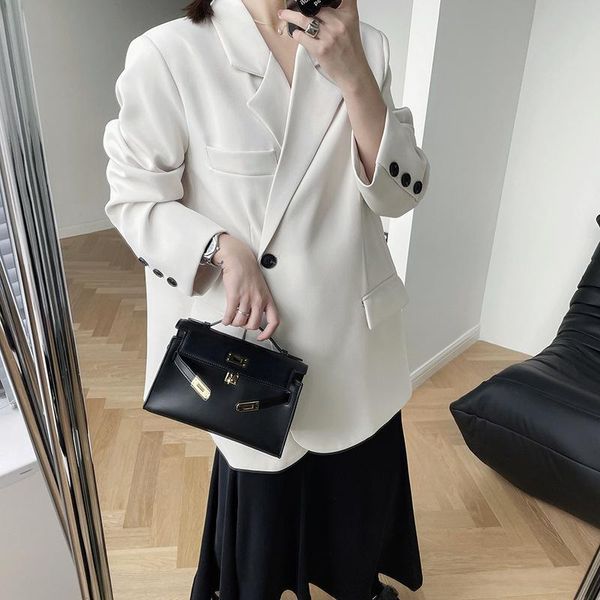 women's suits & blazers oblique button white blazer autumn 2021 korean black coffe winter elegant loose suit coat, White;black
women's suits & blazers oblique button white blazer autumn 2021 korean black coffe winter elegant loose suit coat, White;black