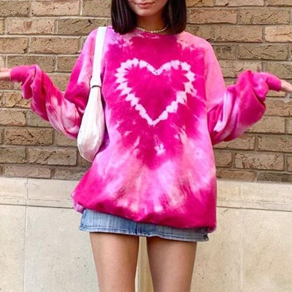 women long sleeve o-neck sweatshirt pink heart tie-dye printed pullover tunic harajuku oversized loose streetwear women's hoodies & sw, Black
women long sleeve o-neck sweatshirt pink heart tie-dye printed pullover tunic harajuku oversized loose streetwear women's hoodies & sw, Black