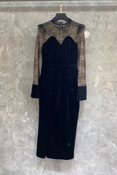 color matching double layer lace stitching velvet dress womens autumn european and american new elegant dress 9f, Black;gray
color matching double layer lace stitching velvet dress womens autumn european and american new elegant dress 9f, Black;gray