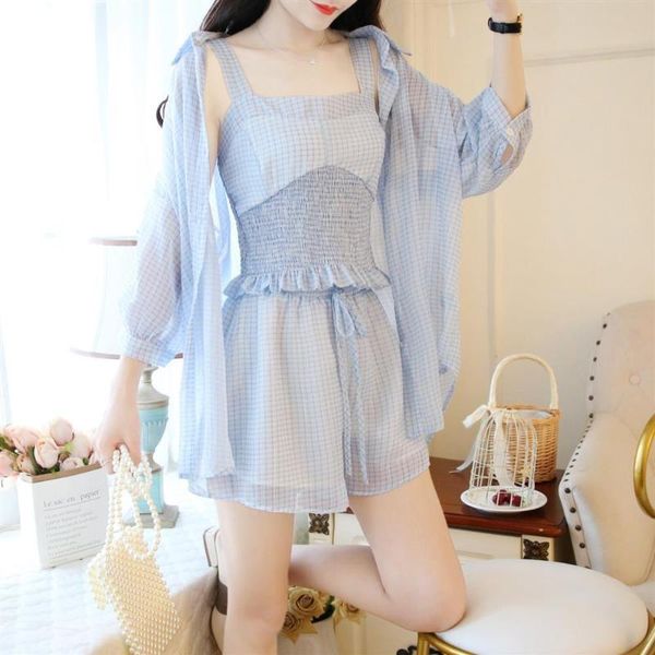 summer chiffon 3 piece set women vest + sunscreen plaid shirts shorts outfits elegant women's fashion suits w165 tracksuits, Gray
summer chiffon 3 piece set women vest + sunscreen plaid shirts shorts outfits elegant women's fashion suits w165 tracksuits, Gray