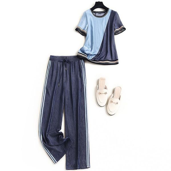 women fashion summer denim casual outfits 2021 short sleeve color block t-shirts and wide leg pants matching set 2pc sets women's two p, White
women fashion summer denim casual outfits 2021 short sleeve color block t-shirts and wide leg pants matching set 2pc sets women's two p, White