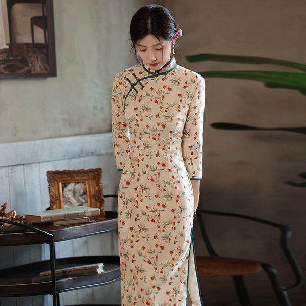 ethnic clothing lady print cherry cheongsam soft velour mandarin collar chinese dress elegant 3/4 sleeve vintage button qipao slim vestidos, Red
ethnic clothing lady print cherry cheongsam soft velour mandarin collar chinese dress elegant 3/4 sleeve vintage button qipao slim vestidos, Red