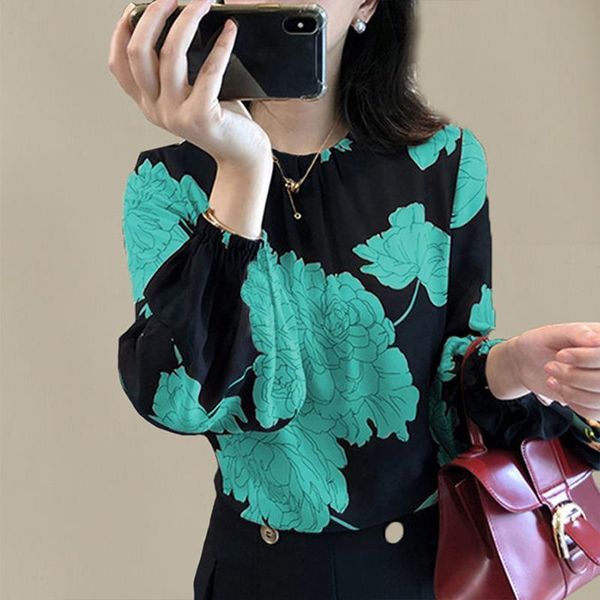 spring autumn style chiffon womens shirt printed o neck lantern sleeve korean loose dd9066, White
spring autumn style chiffon womens shirt printed o neck lantern sleeve korean loose dd9066, White