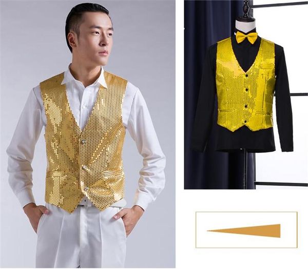 men's vests gold sequined vest wedding dress waistcoat elegant show solid colored v neck sleeveless slim fit for a costume, Black;white
men's vests gold sequined vest wedding dress waistcoat elegant show solid colored v neck sleeveless slim fit for a costume, Black;white