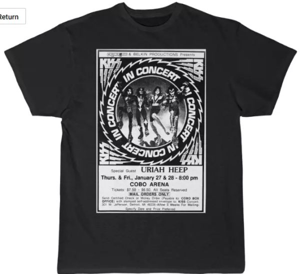kiss concert advertisement 1977 cobo hall men's short sleeve tee, White;black
kiss concert advertisement 1977 cobo hall men's short sleeve tee, White;black