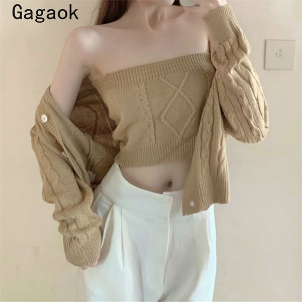 korean two piece set women spring autumn v-neck short solid full knitted cardigans + navel camisoles 210531, White
korean two piece set women spring autumn v-neck short solid full knitted cardigans + navel camisoles 210531, White