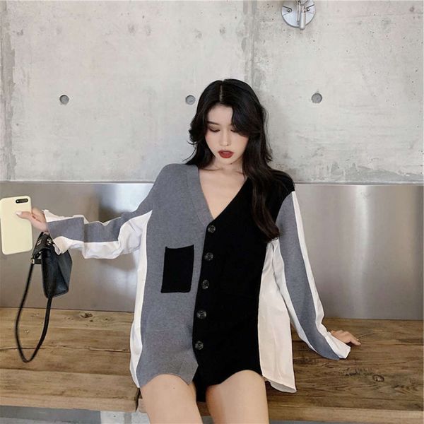 women's jackets coats 2021 spring summer knitted sweater splicing shirt loose and thin temperament long sleeve cardigan fashion 6mh9, Black;brown
women's jackets coats 2021 spring summer knitted sweater splicing shirt loose and thin temperament long sleeve cardigan fashion 6mh9, Black;brown