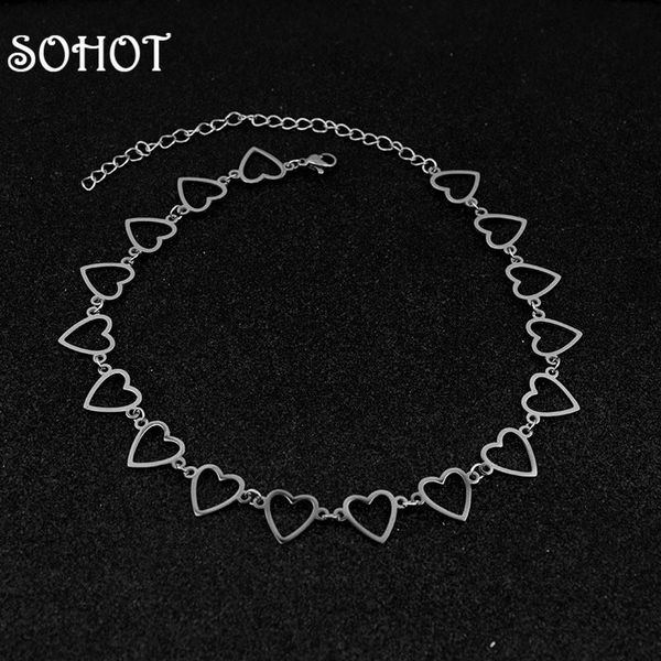 minimalist stainless steel romantic tassel heart pendant women choker necklace punk style bungee girl clavicle chain necklaces, Silver 
minimalist stainless steel romantic tassel heart pendant women choker necklace punk style bungee girl clavicle chain necklaces, Silver