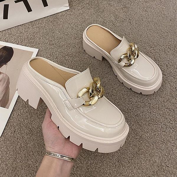 slippers platform women 2021 summer big chain leather mules slides loafers closed toe high heels shoes, Black
slippers platform women 2021 summer big chain leather mules slides loafers closed toe high heels shoes, Black