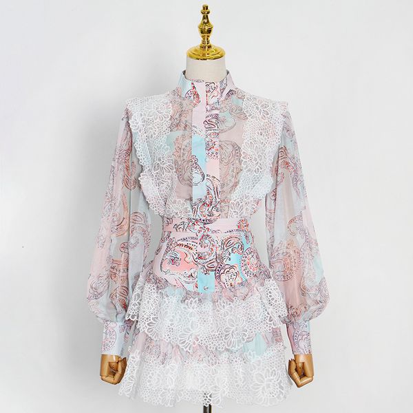australia zimm stand collar lantern sleeve printed shirt + lace stitching cake half skirt suit, White
australia zimm stand collar lantern sleeve printed shirt + lace stitching cake half skirt suit, White