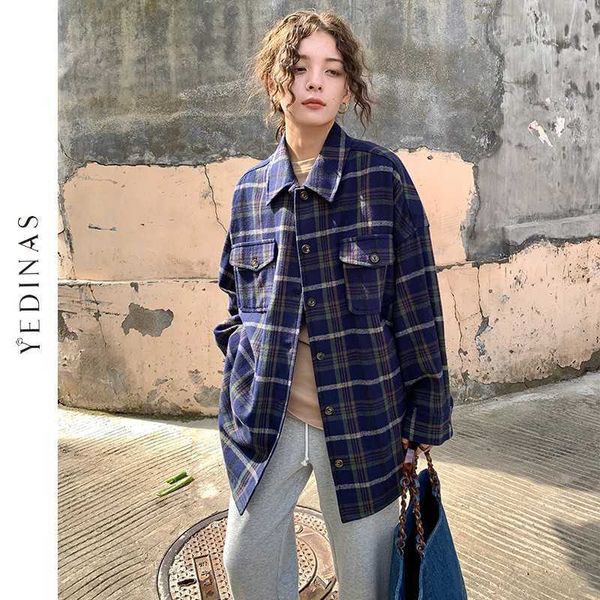 yedinas vintage blue and green plaid blouse women punk style shirts overside shirt big pocket streetwear blusa feminina 210527, White
yedinas vintage blue and green plaid blouse women punk style shirts overside shirt big pocket streetwear blusa feminina 210527, White