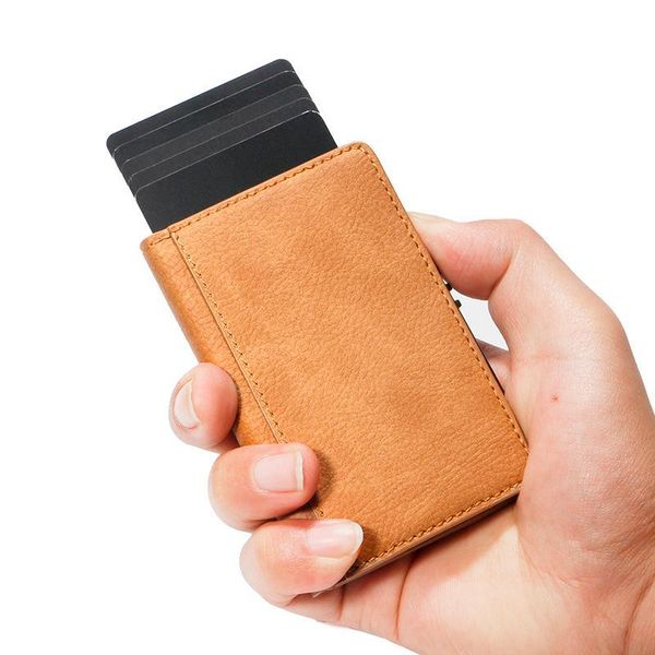 card holders bag practical multifunctional aluminum alloy wallet automatic simple men's and women's anti-theft brush, Brown;gray
card holders bag practical multifunctional aluminum alloy wallet automatic simple men's and women's anti-theft brush, Brown;gray