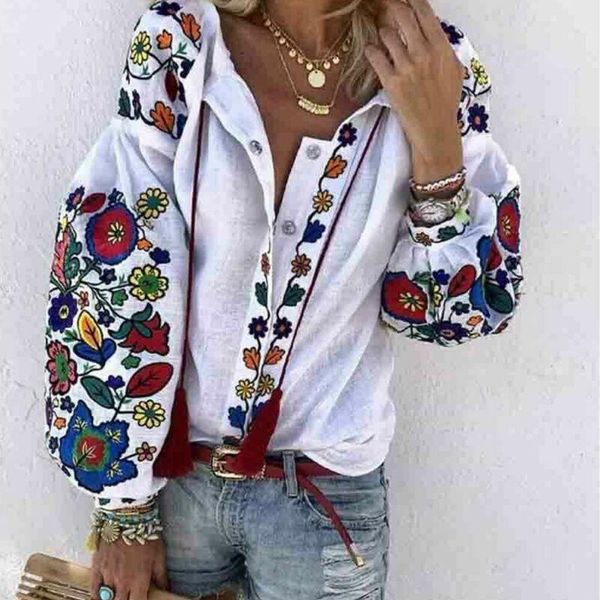women's t-shirt 2021 autumn shirt long sleeve loose casual v-neck floral print t-shirts beach holiday streetwear, White
women's t-shirt 2021 autumn shirt long sleeve loose casual v-neck floral print t-shirts beach holiday streetwear, White
