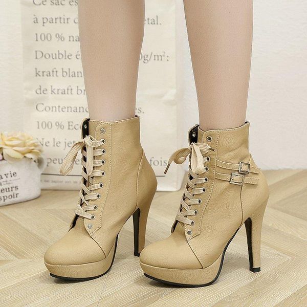 plus size 35-43 ankle boots women platform high heels female lace up shoes buckle short ladies footwear round toe botas mujer j04m, Black
plus size 35-43 ankle boots women platform high heels female lace up shoes buckle short ladies footwear round toe botas mujer j04m, Black