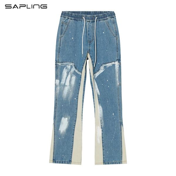 men's jeans color block painted streetwear drawstring men frayed side ribbon loose casual denim trousers hip hop harajuku couple pants, Blue
men's jeans color block painted streetwear drawstring men frayed side ribbon loose casual denim trousers hip hop harajuku couple pants, Blue