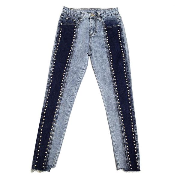 women's heavy rivet jeans hit color 2021 spring high-waist slim bottom pants stretch denim pencil trousers, Blue
women's heavy rivet jeans hit color 2021 spring high-waist slim bottom pants stretch denim pencil trousers, Blue