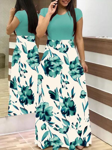 s 5xl robe summer women dress maxi short sleeve patchwork printed long high waist plus size, Black;gray
s 5xl robe summer women dress maxi short sleeve patchwork printed long high waist plus size, Black;gray