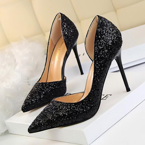 dress shoes designer brand nightclub was thin women's stiletto heels shallow mouth pointed toe side hollow sequins single, Black
dress shoes designer brand nightclub was thin women's stiletto heels shallow mouth pointed toe side hollow sequins single, Black