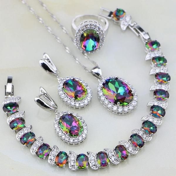 earrings & necklace sparkling colorful zircon ring bracelet set for women luxury jewelry party wedding gift, Silver
earrings & necklace sparkling colorful zircon ring bracelet set for women luxury jewelry party wedding gift, Silver
