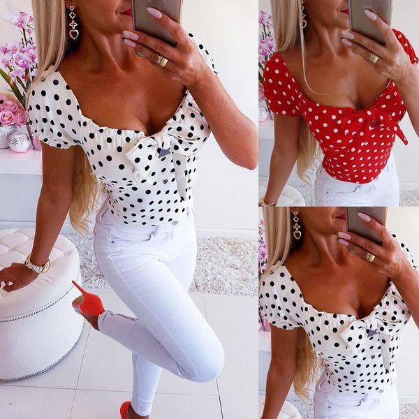 fashion blusas short sleeve women v neck polka dot casual summer, White
fashion blusas short sleeve women v neck polka dot casual summer, White