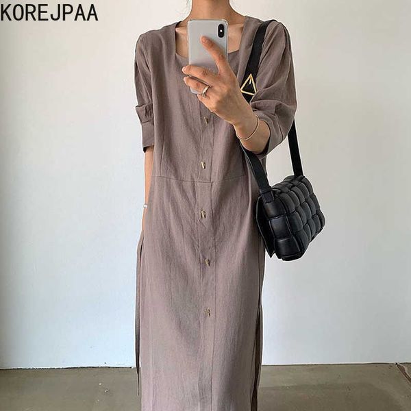 korejpaa women dress summer korean chic retro simple square collar single-breasted lace-up three-quarter sleeve vestidos 210526, Black;gray
korejpaa women dress summer korean chic retro simple square collar single-breasted lace-up three-quarter sleeve vestidos 210526, Black;gray