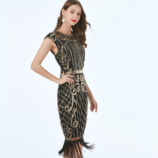 sequin new tassel hand nailed beaded embroidered sleeveless dress in spring and summer, White;black
sequin new tassel hand nailed beaded embroidered sleeveless dress in spring and summer, White;black