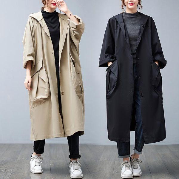 women's trench coats 2021 arrival hooded outwear autumn winter korea style single breasted pockets spring women casual long, Tan;black
women's trench coats 2021 arrival hooded outwear autumn winter korea style single breasted pockets spring women casual long, Tan;black