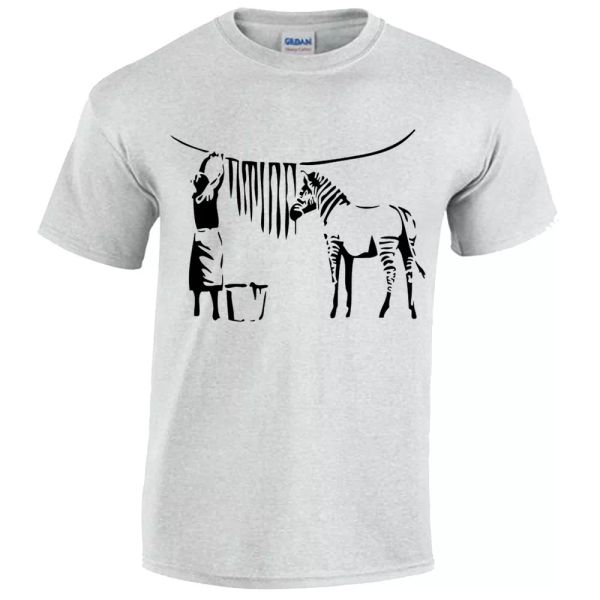 Zebra banksy t shirt man graffiti street urban art retro fun design, White;black