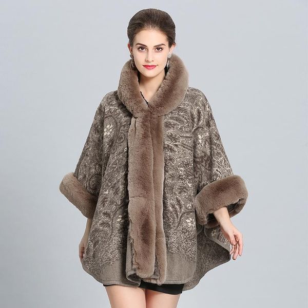 scarves hooded shawl cloak female imitation fur collar functional wool coat fashion warm poncho women capes et ponchos mother gift, Blue;gray 
scarves hooded shawl cloak female imitation fur collar functional wool coat fashion warm poncho women capes et ponchos mother gift, Blue;gray