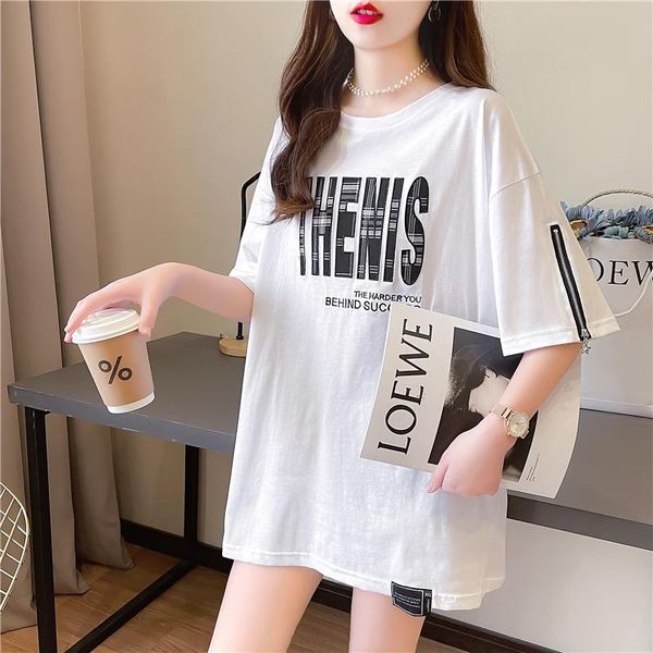 women's t-shirt summer pure cotton mid-length embroidery zipper shirt harajuku korean plus size ky3102, White
women's t-shirt summer pure cotton mid-length embroidery zipper shirt harajuku korean plus size ky3102, White