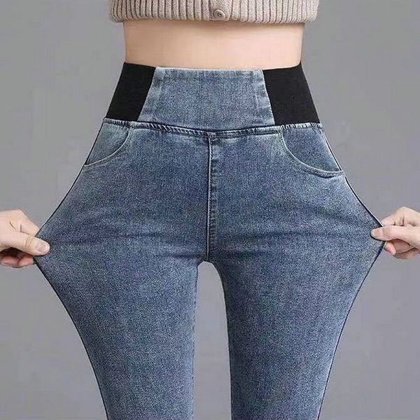 pencil denies bleached elastic high-waisted woman jeans total length female pants, Blue
pencil denies bleached elastic high-waisted woman jeans total length female pants, Blue