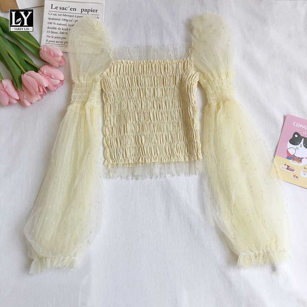 ly varey lin summer women sweet folds high waist fashion shirts casual square collar puff sleeve short gauze female 210526, White
ly varey lin summer women sweet folds high waist fashion shirts casual square collar puff sleeve short gauze female 210526, White