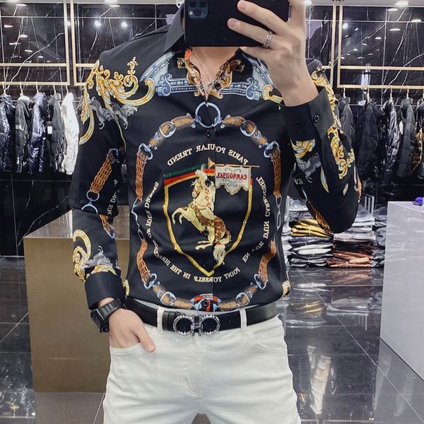 men's casual shirts camisas de impressão luxo dos homens manga longa magro camisa casual masculino clube social roupas vestido formal s, White;black
men's casual shirts camisas de impressão luxo dos homens manga longa magro camisa casual masculino clube social roupas vestido formal s, White;black