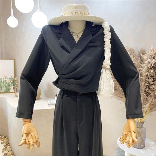women's suits & blazers niche design clothing 2021 autumn sense long sleeve small blazer coat bandage short high waist suit top, White;black
women's suits & blazers niche design clothing 2021 autumn sense long sleeve small blazer coat bandage short high waist suit top, White;black
