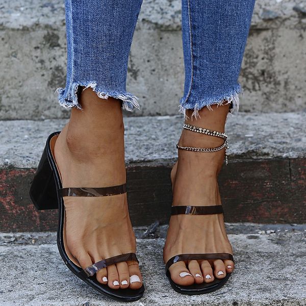 2021 summer foreign trade women's shoes cross overseas wear a word belt transparent high-heeled thick heel ladies sandals and slippers, Black
2021 summer foreign trade women's shoes cross overseas wear a word belt transparent high-heeled thick heel ladies sandals and slippers, Black