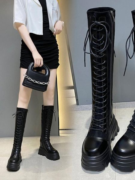 boots flat bottomed women high-heeled thick soled warm waterproof platform without over the knee, Black
boots flat bottomed women high-heeled thick soled warm waterproof platform without over the knee, Black