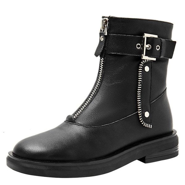 boots genuine cow leather women's shoes round toe rivet zipper handmade british style middle, Black
boots genuine cow leather women's shoes round toe rivet zipper handmade british style middle, Black