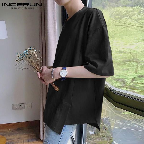 men's t-shirts men t shirt solid color o neck short sleeve baggy streetwear casual tee 2021 summer irregular incerun s-5xl, White;black 
men's t-shirts men t shirt solid color o neck short sleeve baggy streetwear casual tee 2021 summer irregular incerun s-5xl, White;black