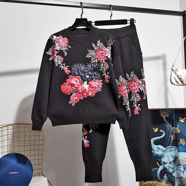 women's two piece pants black knitted tracksuits women set handwork beading flowers sweater pencil knit 2pc female loose casu 8x7m, White
women's two piece pants black knitted tracksuits women set handwork beading flowers sweater pencil knit 2pc female loose casu 8x7m, White