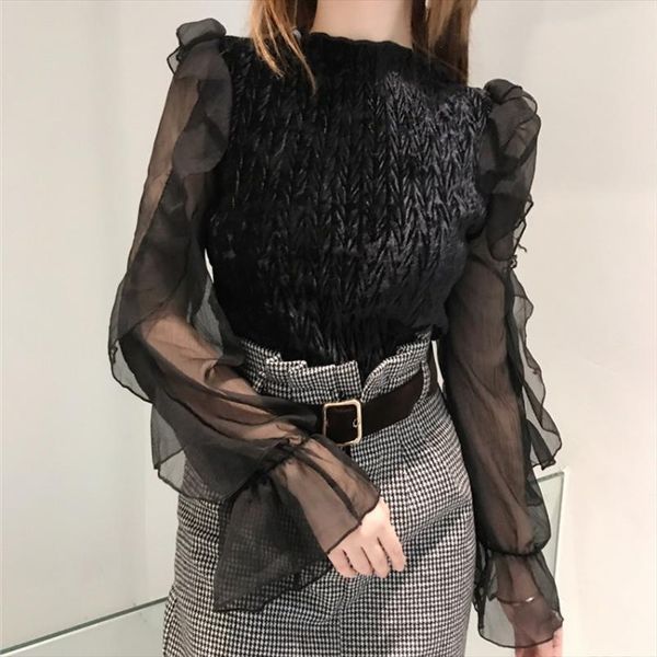 019 fashion velvet stand neck womens shirt long sleeve bottoming casual lady mesh elegant blouses and, White
019 fashion velvet stand neck womens shirt long sleeve bottoming casual lady mesh elegant blouses and, White