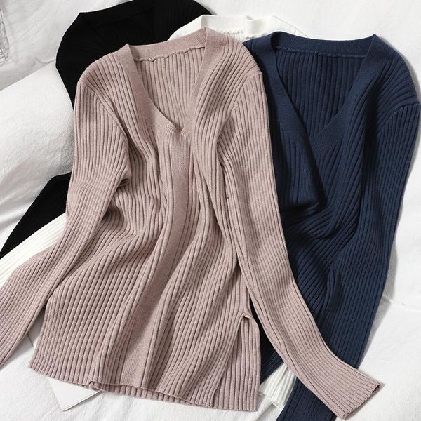 korean pullover v-neck knitted sweater winter split solid color women women's sweaters, White;black
korean pullover v-neck knitted sweater winter split solid color women women's sweaters, White;black