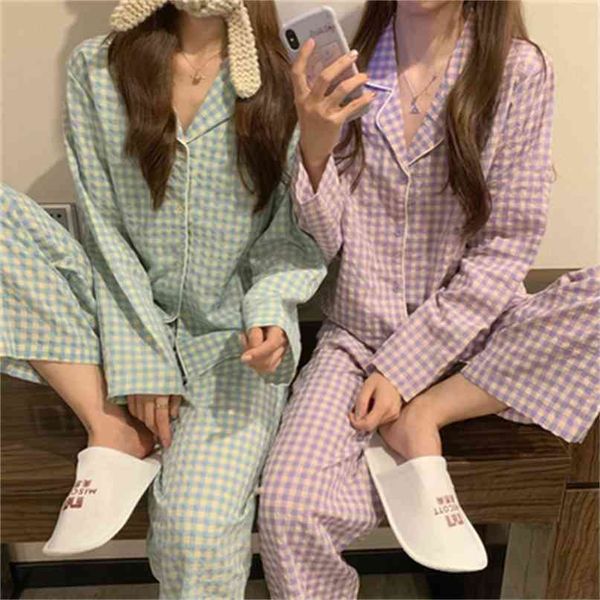 caiyier green grid women pajama set korean style loose leisure sleepwear elastic waist pant nightwear spring winter home clothin 210924, Black;red
caiyier green grid women pajama set korean style loose leisure sleepwear elastic waist pant nightwear spring winter home clothin 210924, Black;red